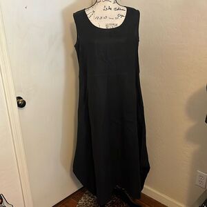 Christopher Calvin Black Linen Blend Minimalist Casual Work Wear Lagenlook Dress